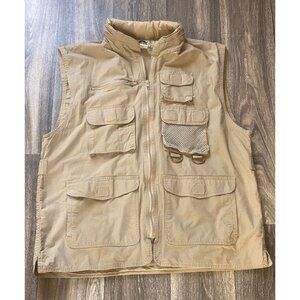 NIKOATA HOODED FISHING VEST MENS SIZE XL FULL ZIP TACKLE POCKETS KHAKI